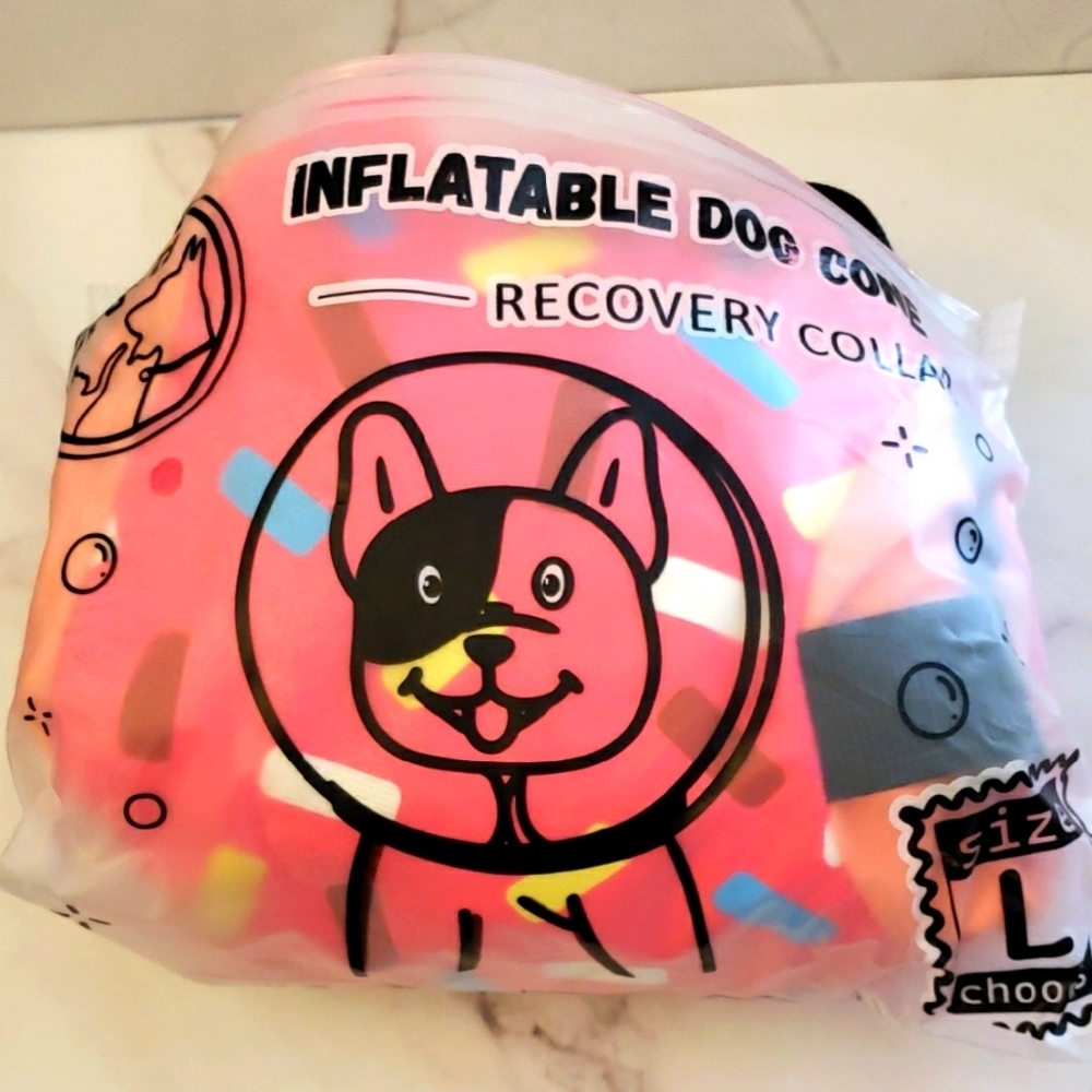 Supet Inflatable Dog Pink Donut Cone Collar Size L